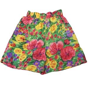 Vtg Paul et Duffier Culotte Shorts S Silk Floral‎ Wide Leg Pleated Colorful Boho